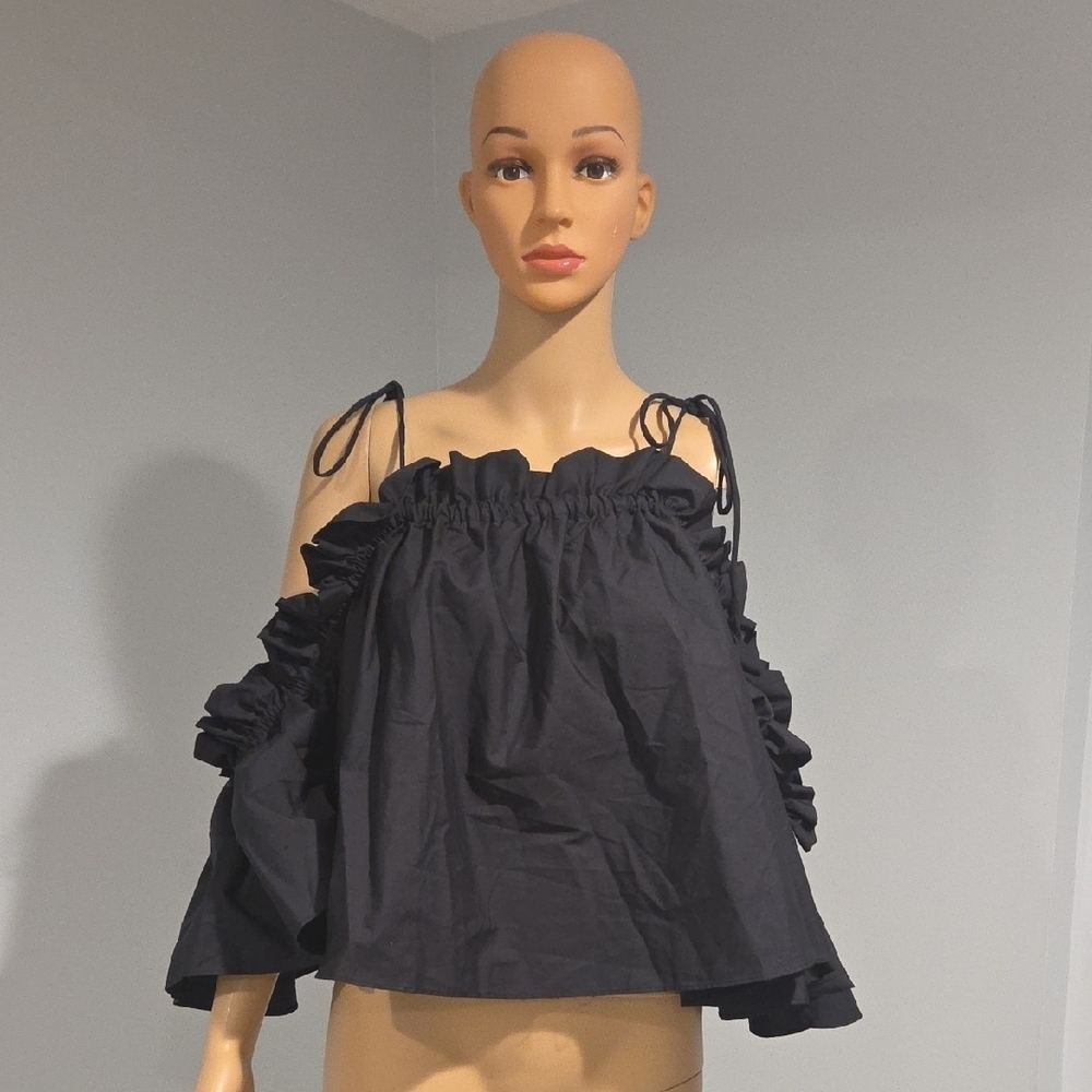 ASOS Black Off-Shoulder Ruffle Blouse